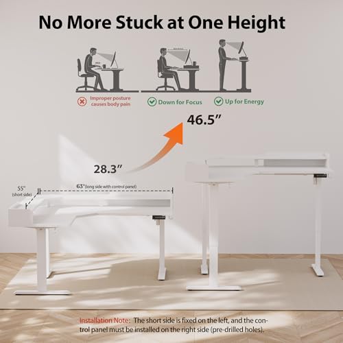 Agilestic L Shaped Electric Standing Desk with 2 Drawers, 63 Inch Ergonomic Adjustable Height Desk with Storage, Corner Desk Sit Stand up Computer Table for Work Office Home, Rustic Brown