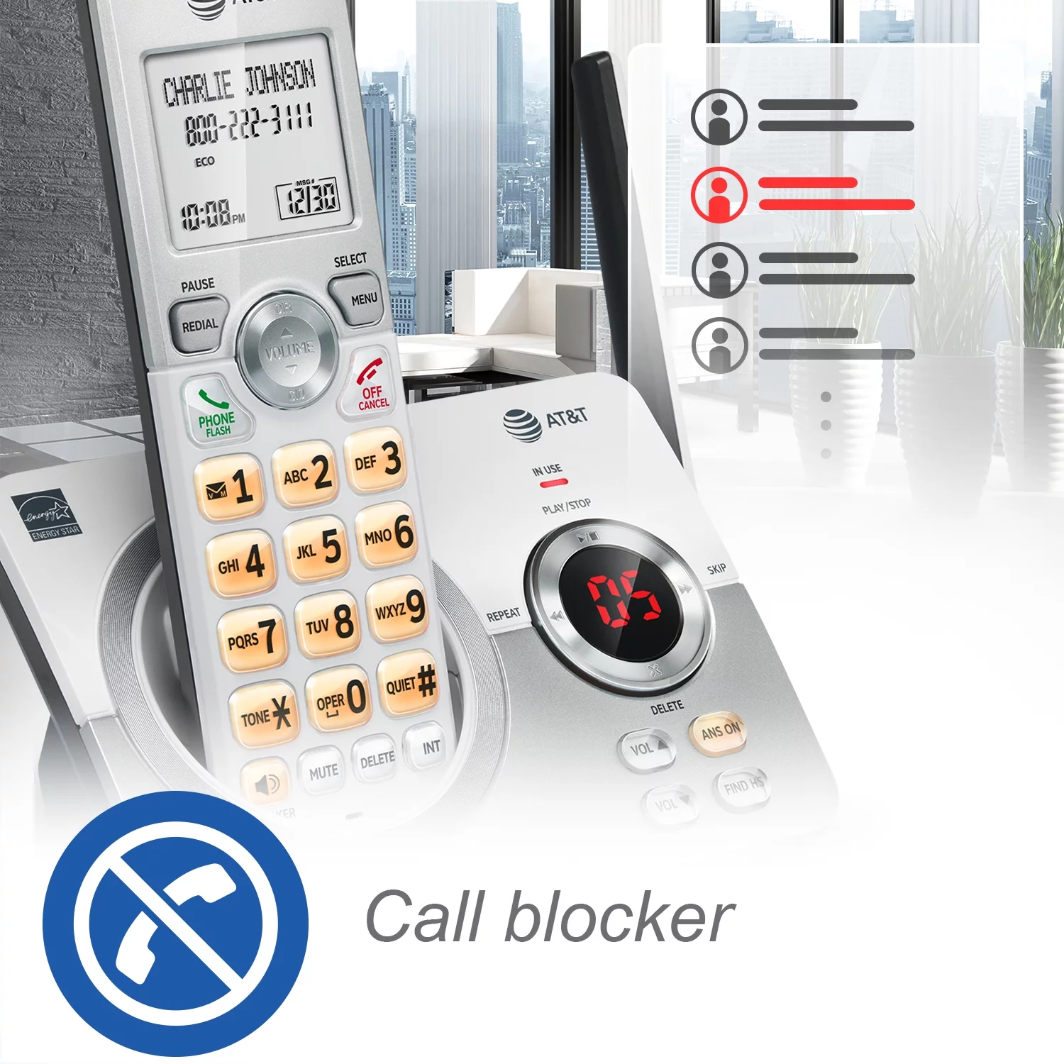 AT&T 4-Handset Cordless Phone with Unsurpassed Range, Answering System and Call Block, EL52429 (White/Silver)