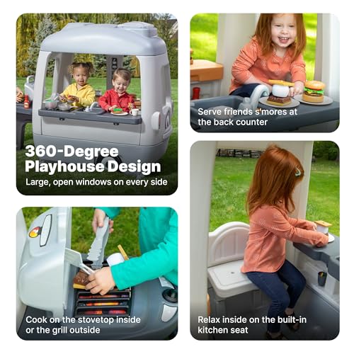 Step2 Adventure Camper Kids Playhouse, Indoor/Outdoor Playset & Kitchenette, Interactive Play with Sounds, Includes 52 Piece Toy Accessories, Made of Durable Plastic, For Toddlers 2+ Years Old