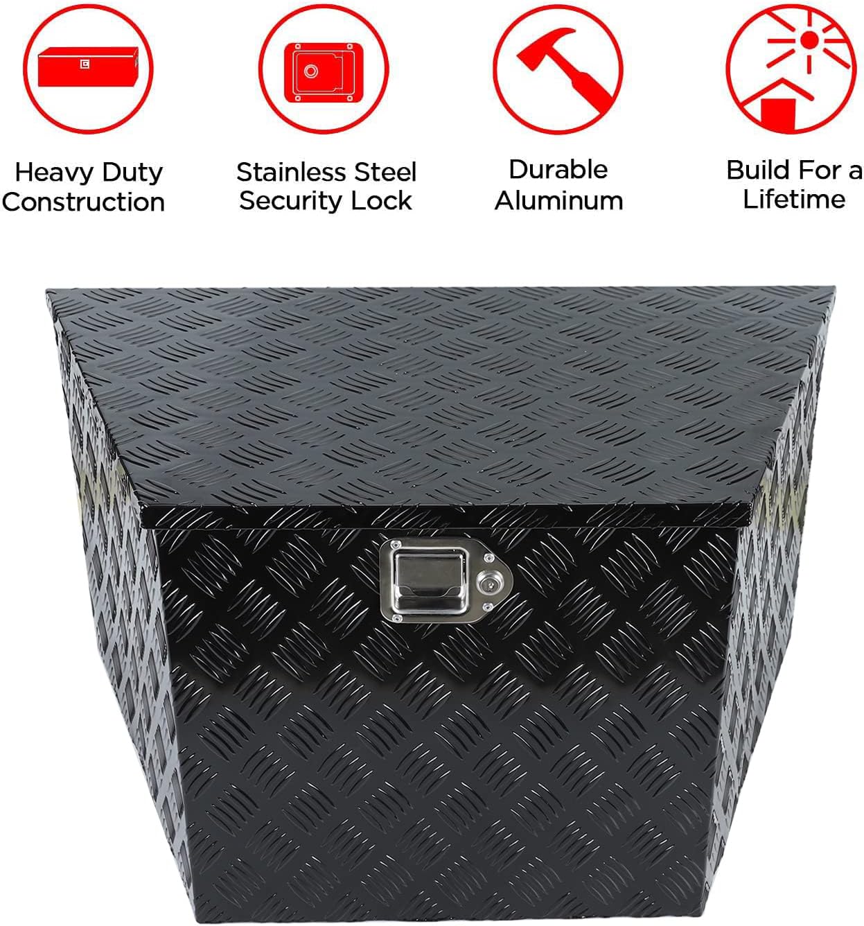 33"X19"X18"Black Aluminum Trailer Tongue Box Wide Utility Trailer Tongue Tool Box Pick Up Truck Tool Box w/Lock & Keys