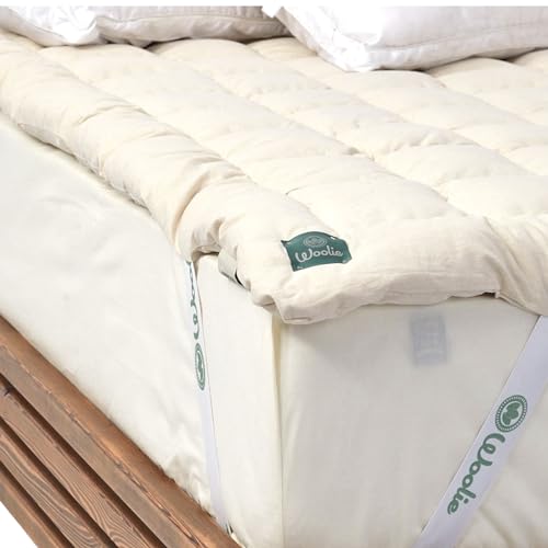 Organic Merino Wool Pillow Top Mattress Topper - 2", Handmade, Non-Toxic, Naturally Cooling Mattress Pad for Back Pain, Hypoallergenic, GOTS-Certified, Sustainable Bedding Solution (Queen)