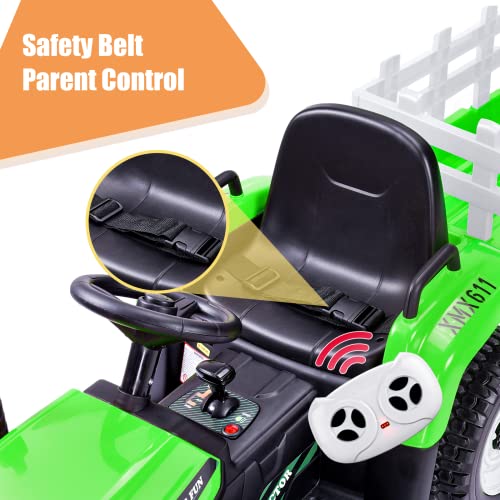 Kids Ride on Tractor with Remote Control, 12V Battery Powered Electric Tractor for Kids Bluetooth Music/USB, 3-Gear-Shift, Safety Belt, 25W Dual Motors, 7-LED Lights