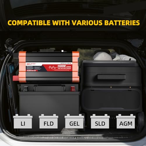 BELTTT 2000W Pure Sine Wave Inverter, Car Power Inverter 12V to 120V AC Converter for RV, Truck, Solar, Outdoor with Dual AC and 20A Socket, 5V 2.1A USB, Surge 4000W, Hardwire Port, Remote Controller
