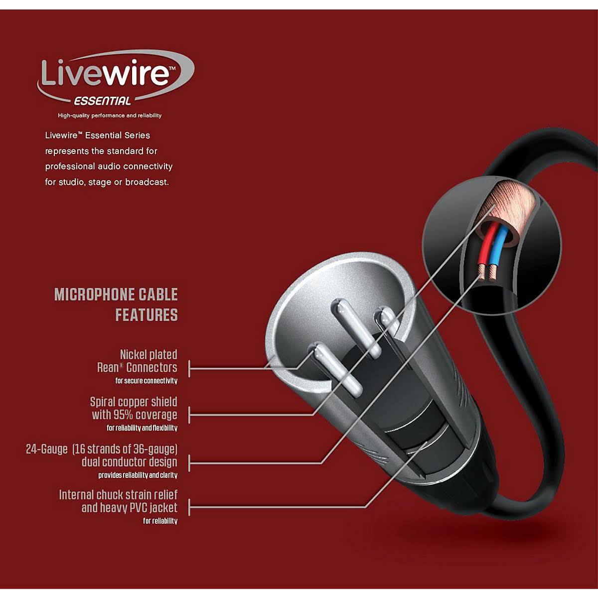 Livewire Essential XLR Microphone Cable 100 ft Black