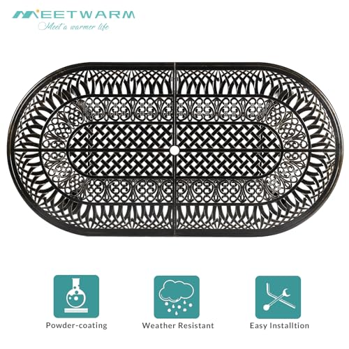 MEETWARM 9-Piece Outdoor Furniture Dining Set, All Weather Cast Aluminum Patio Garden Set with 8 Chairs,1 Oval Table, 2" Umbrella Hole, Dark Bronze