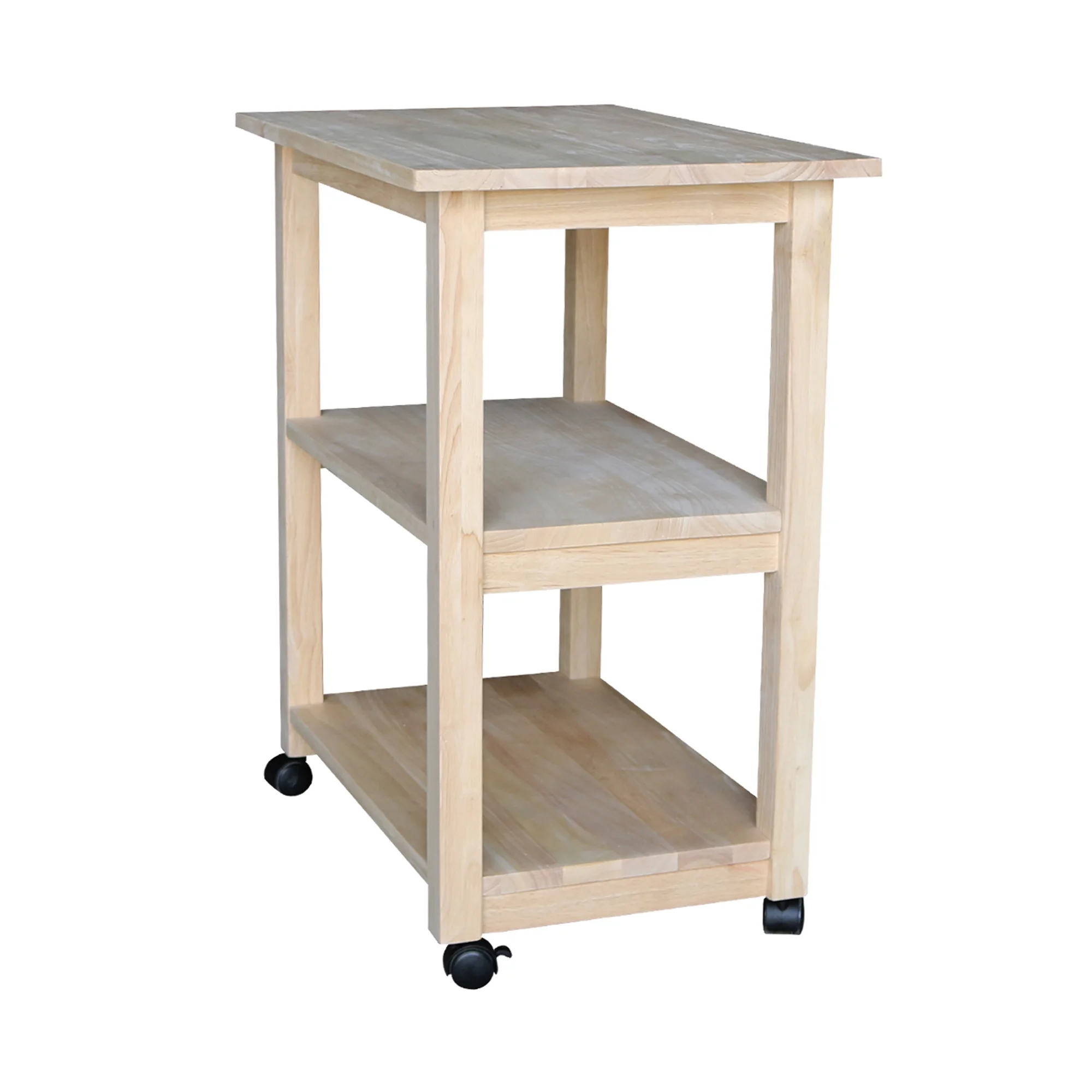 International Concepts Unfinished Wood Microwave Kitchen Cart in Natural