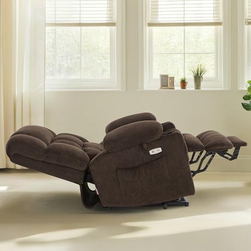 MCombo Dual Motor Power Lift Recliner Chair with Massage and Heat for Elderly People, Infinite Position, USB Ports, Cup Holders, Fabric 7890 (Medium-Regular, Burgundy)