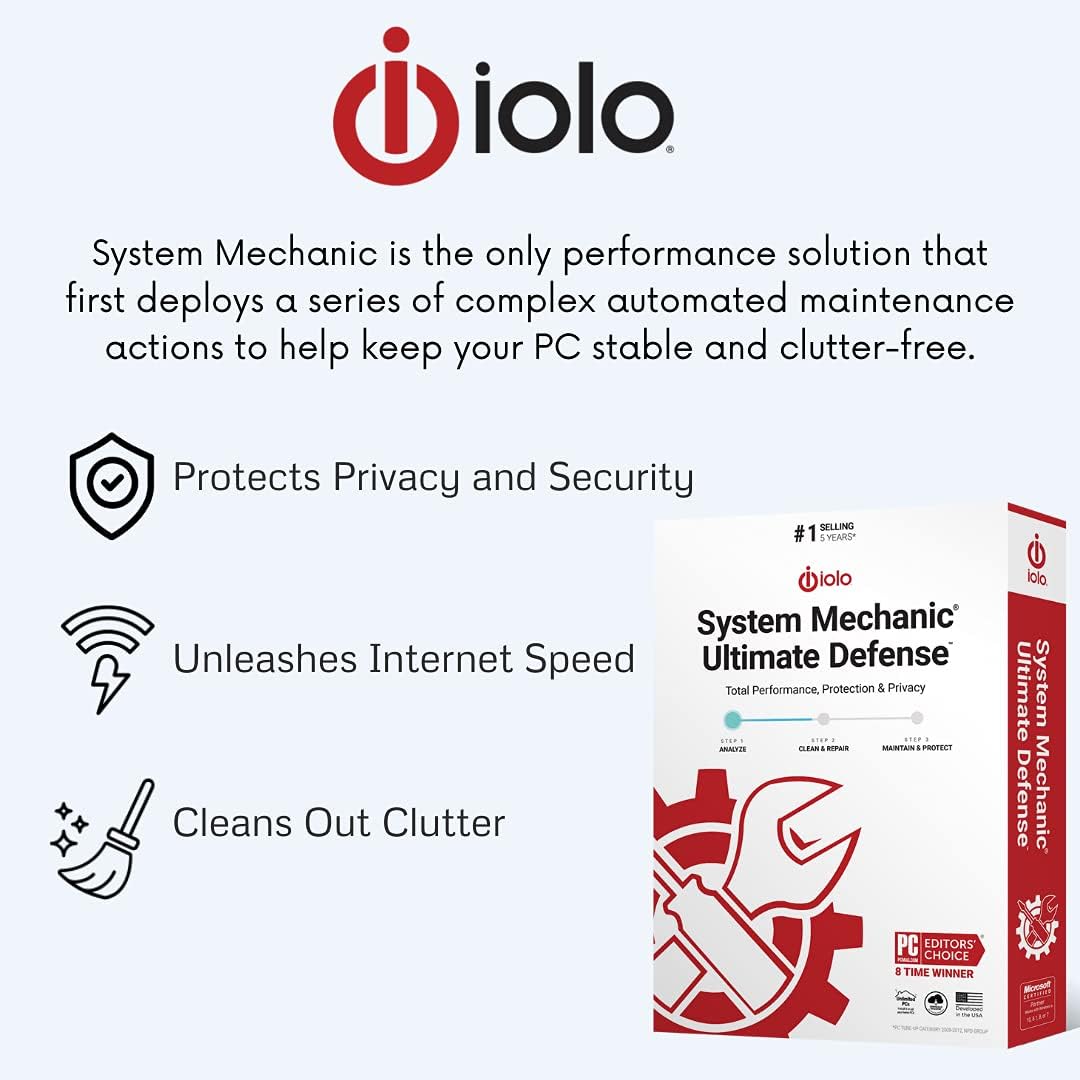 iolo - System Mechanic Ultimate Defense Antivirus Software and Malware, Protection & Privacy Pack of 2
