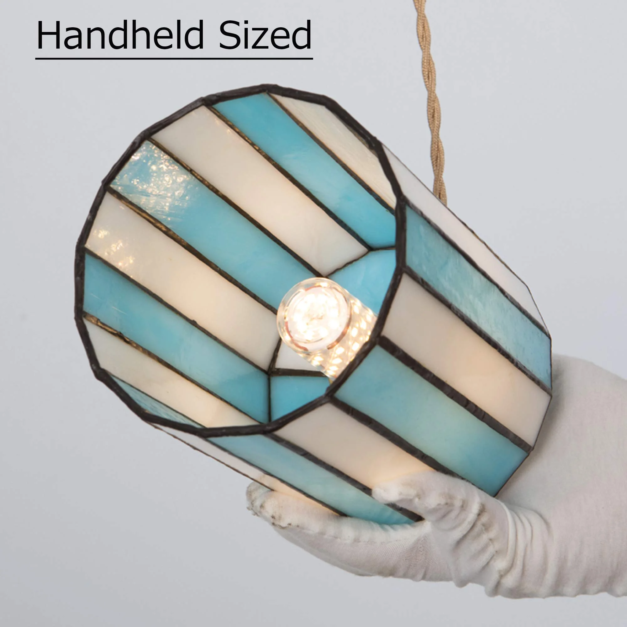 FSLiving Hanging Swag Lamp Pendant Light with 15ft Plug-in UL Dimmable Cord Brass Finished E26 Socket Tiffany Blue Streak Glass Lamp Nordic Industrial Hanging Lamp,Bulbs Not Included - 1 Pack