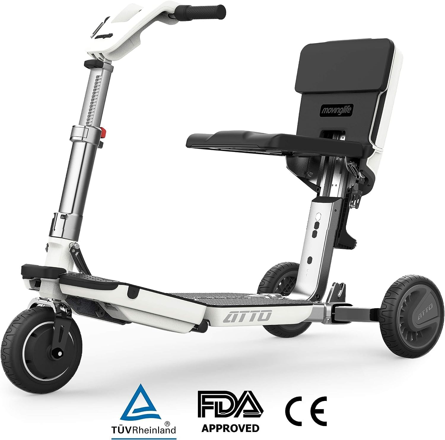 Generic ATTO Folding Mobility Scooter with Extended Range Battery - 25 Miles Travel Range on a Single Charge-Free Challenger Accessory with Purchase (Ships Separately!), White