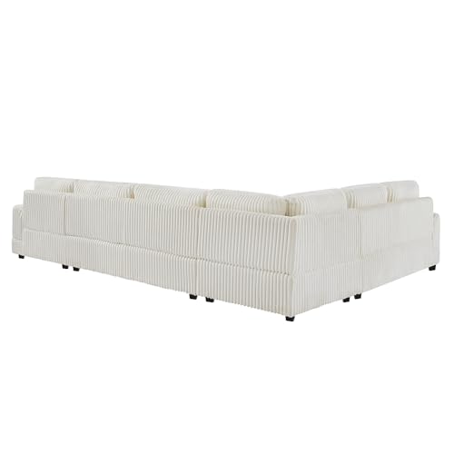 Oversized U-Shaped Sectional Sofa Couch Plush Corduroy Upholstered Modular Deep Seat Sofa&Couch Sectional W/Right Facing Chaise Lounge and 7 Toss Pillows for Home Apartment Living Room Furniture Sets