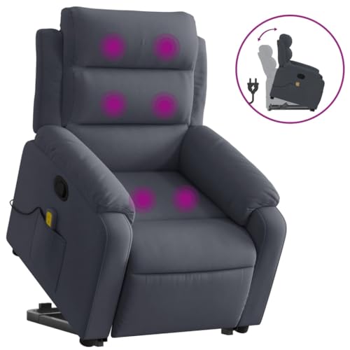 vidaXL Power Lift Massage Recliner - Dark Gray Velvet, Elderly Stand-Up Motorized Armchair with USB Vibration, Manual Tilt