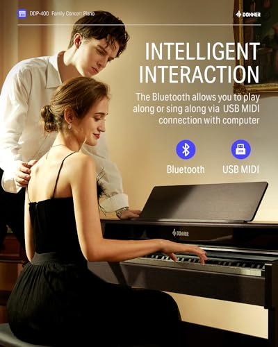 Donner DDP-300 Digital Piano with 88 Graded Hammer Action Weighted Keys, Record, Bluetooth, 10 Voices, 4 Reverb, Speakers, Professional Full Fize Key Keyboard Electric Dark Rose