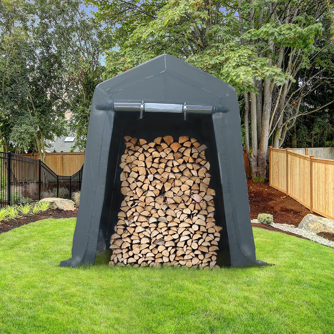 ADVANCE OUTDOOR 10X10 ft Heavy Duty Outdoor Patio Anti-Snow Portable Canopy Storage Shelter Shed Carport with 2 Rolled up Zipper Doors & Vents for Snowmobile Garden Tools, Gray