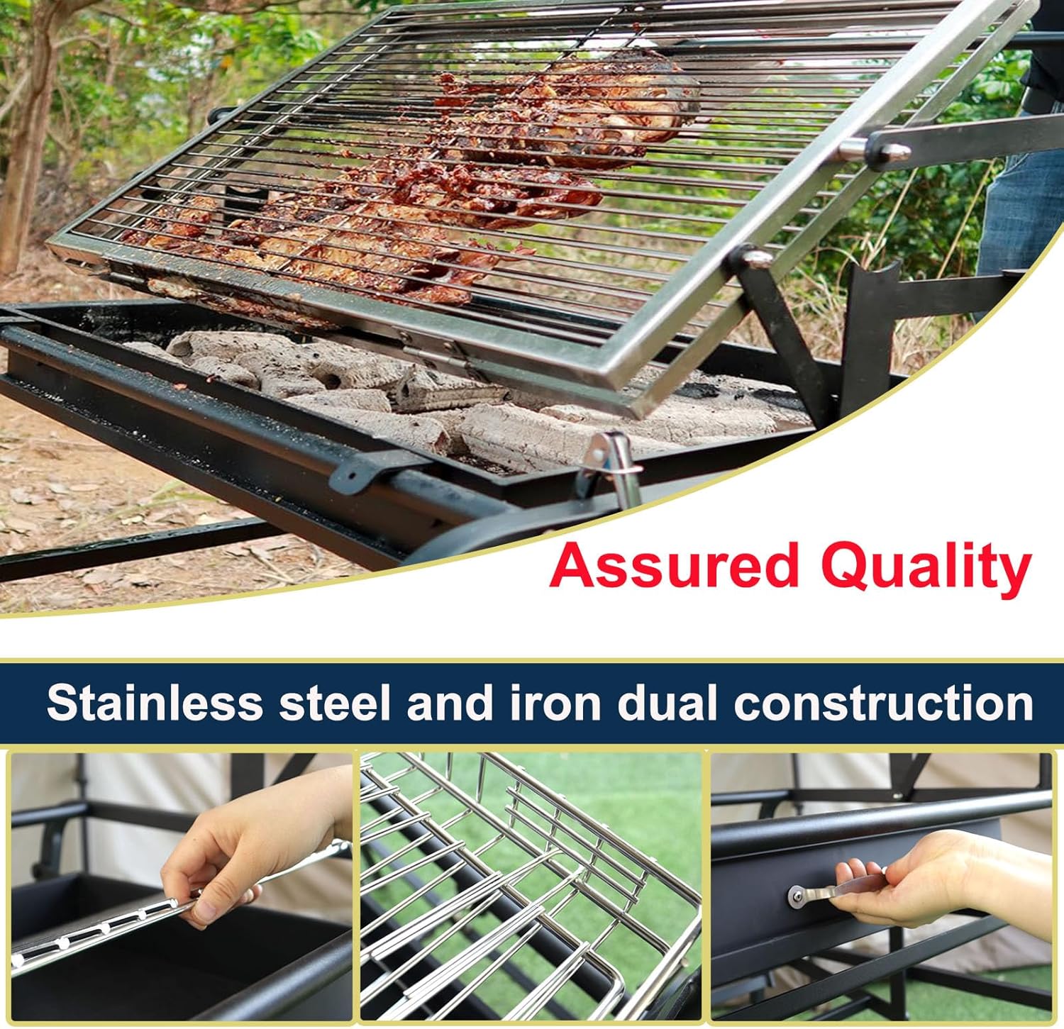 360° Rotating Charcoal Grills, BBQ Grill Portable Smoker Grill, Stainless Steel Rotisserie Grill for Camping Picnics Garden Beach Party, Charcoal Grill for Picnic and Camping