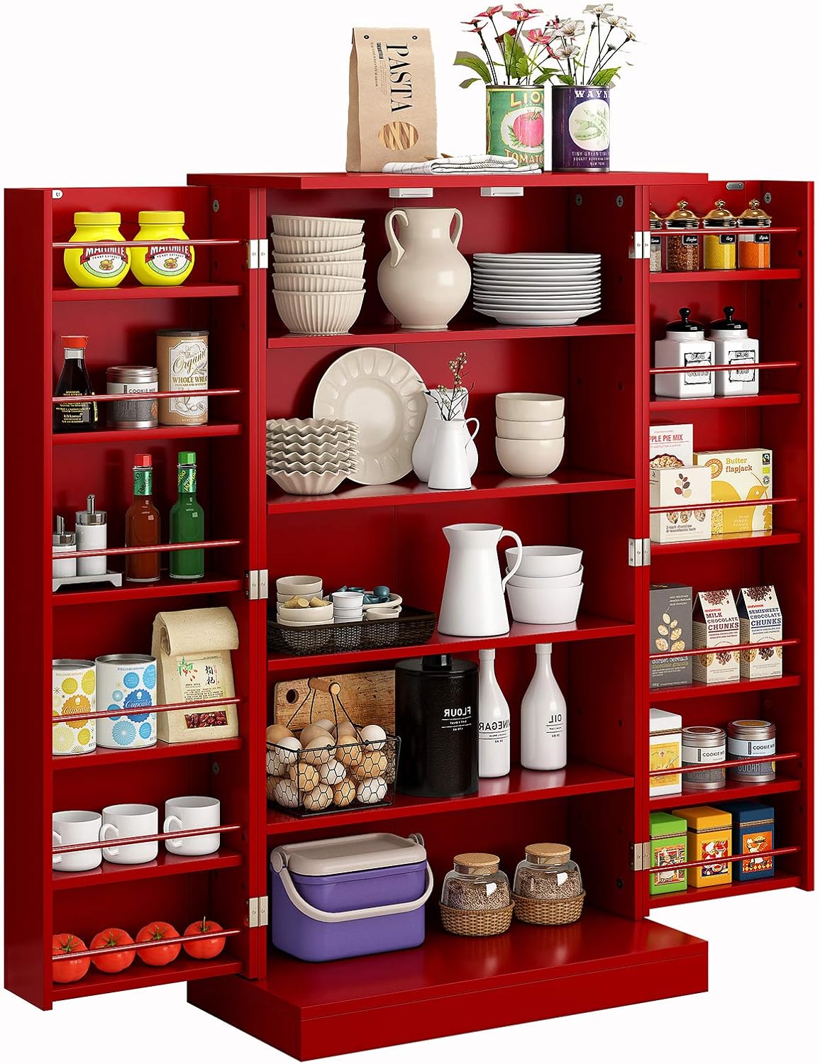 Function Home 41 Farmhouse Kitchen Pantry, Storage Cabinet with Doors and Adjustable Shelves for Kitchen, Living Room and Dinning Room in White