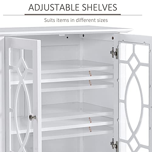 HOMCOM Sideboard Buffet Cabinet, Kitchen Storage Cabinet, Glass Door Accent Cabinet with Adjustable Shelves, White
