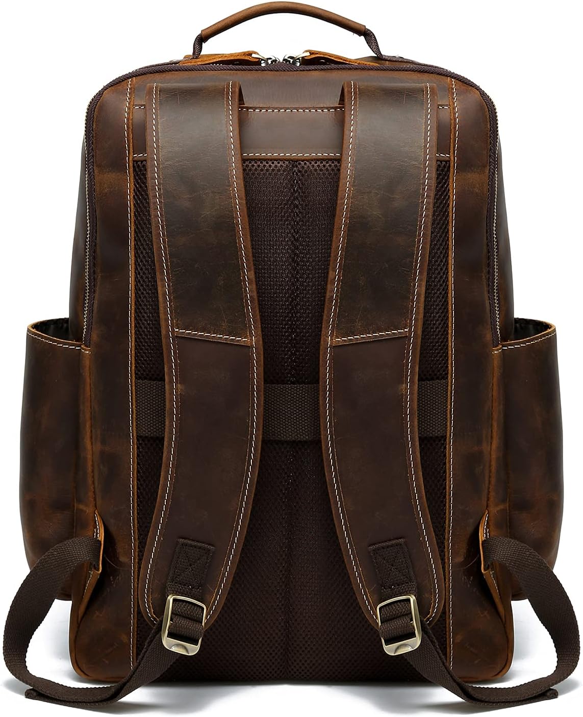 Lannsyne Men's Vintage Full Grain Leather Backpack for 16 Laptop Travel Hiking Camping Rucksack