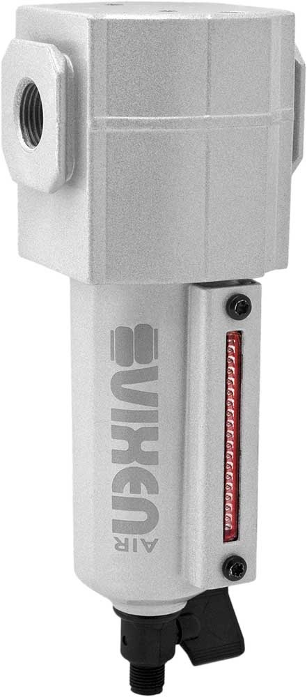 Vixen Air 3/8" NPT In-line Aluminum Air Filter (Water Trap/Separator) for Air Ride/Suspension/Air Tools Silver with 1/2" OD Hose (4FT), Two 3/8" NPT Male PTC Fittings and Hose Cutter Kit VXK3912C