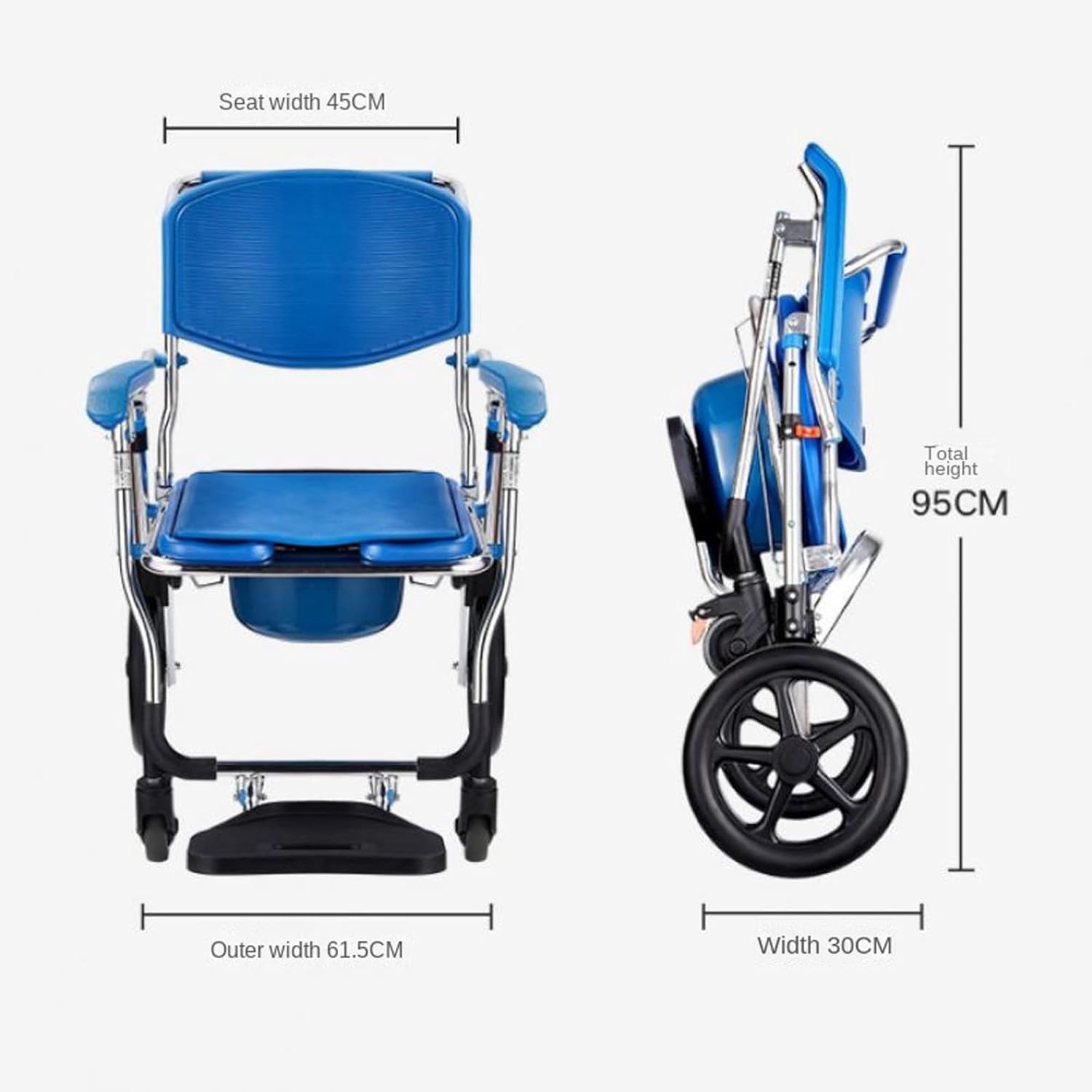 Commode Mobile Chair, Transport Shower Wheelchair with Padded and Brakes Casters, Mobile Bedside Commode, for Seniors and Disabled