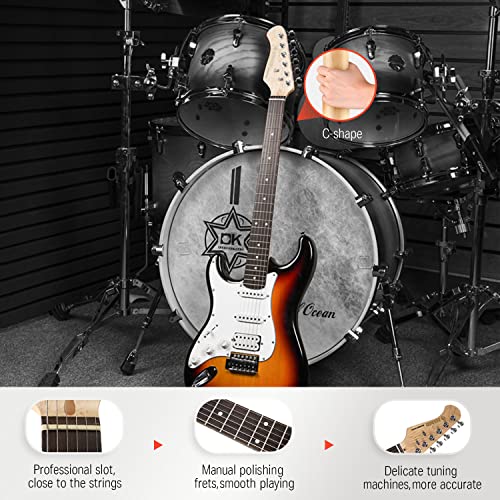 Donner DST-100B 39 Inch Electric Guitar Beginner Kit Solid Body Full Size Black HSS for Starter, with Amplifier, Bag, Digital Tuner, Capo, Strap, String,Cable, Picks