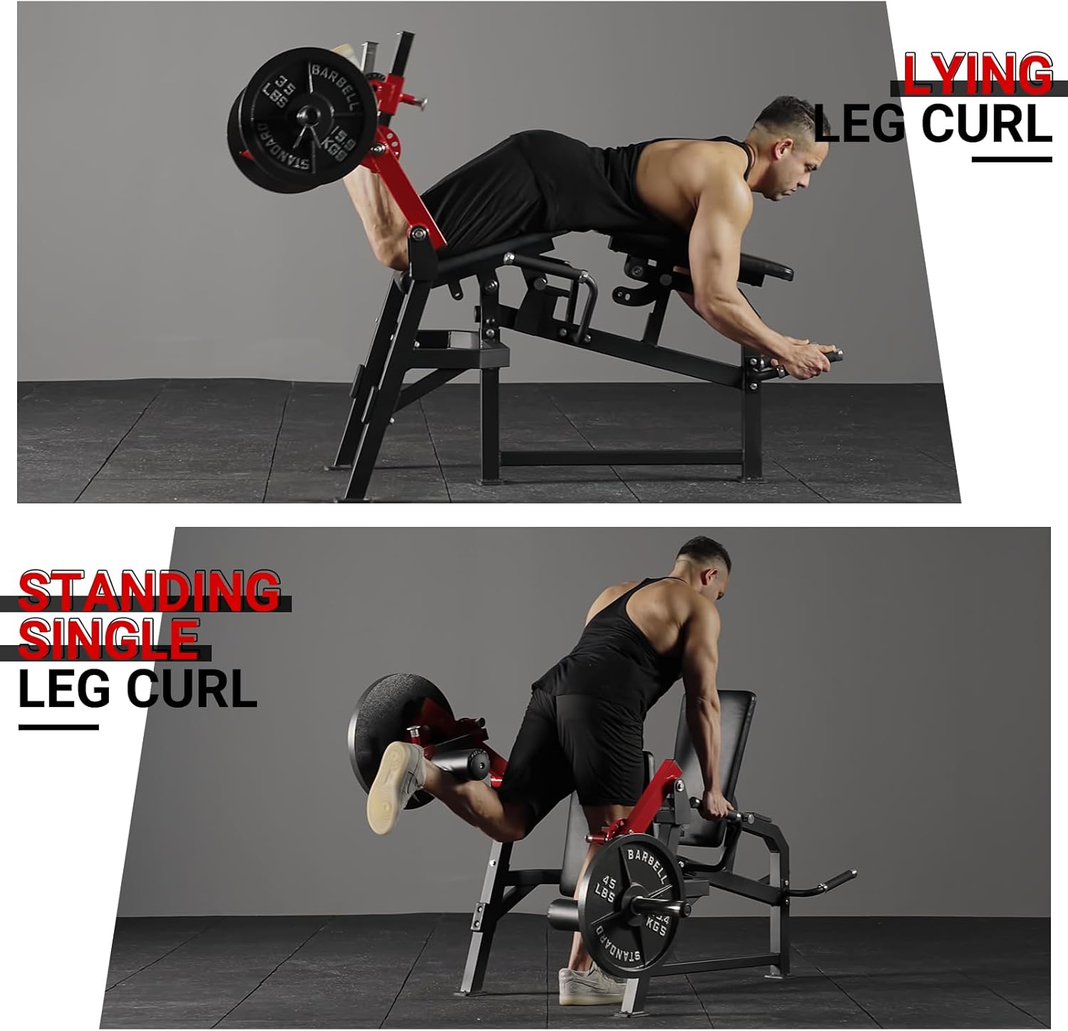 GMWD Leg Extension and Curl Machine, Single Leg Extension, Lying Leg Curl, Standing Leg Curl, Adjustable Leg Exercise Bench with Plate Loaded, Leg Machine Home Gym