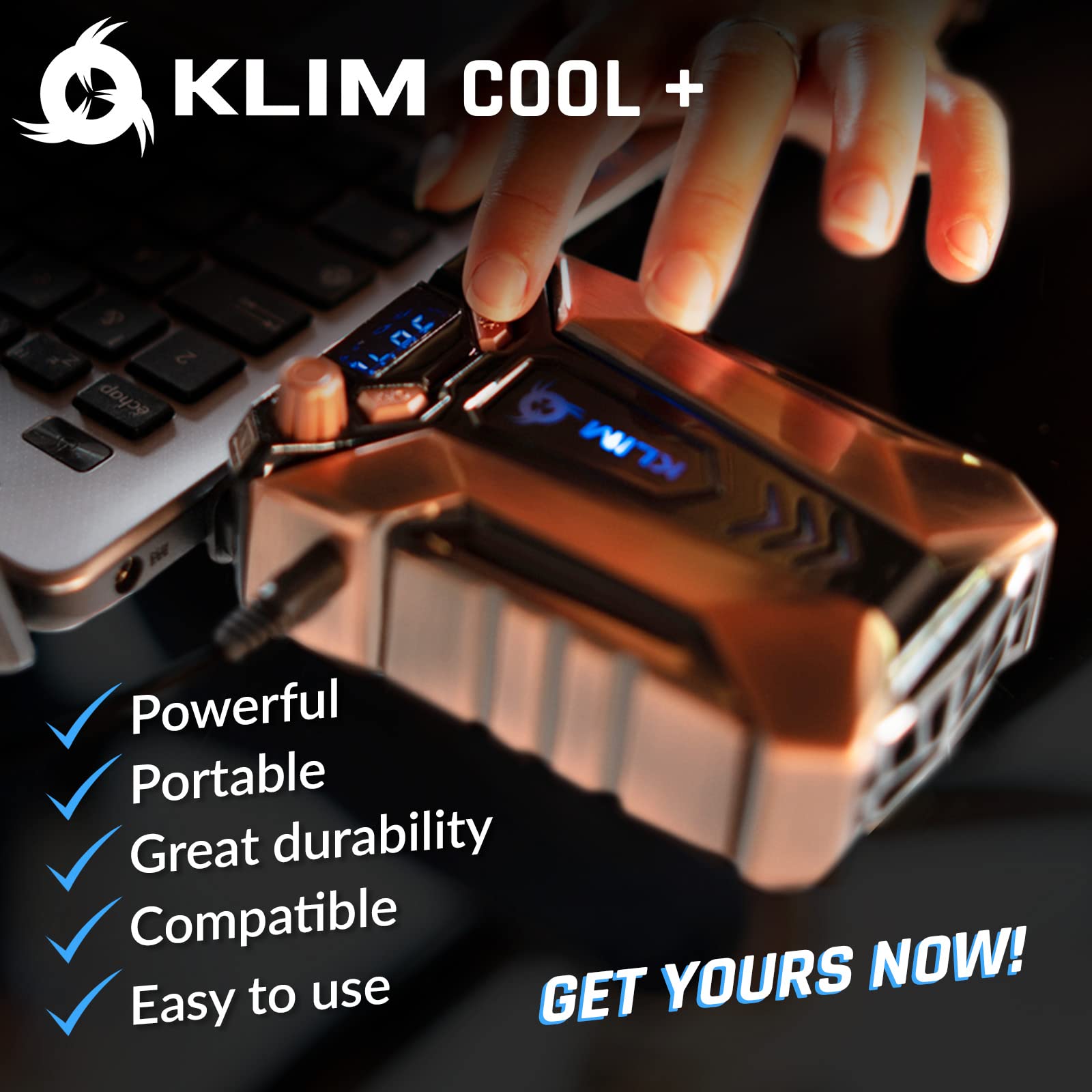 KLIM Cool Metal Laptop Cooler Fan - New Version 2024 - The Most Powerful Gaming External Air Vacuum - Computer USB for Immediate Cooling - Slim - Portable - Quiet