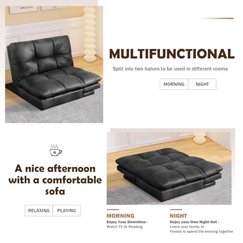 Futon Sofa Bed, Memory Foam Futon Sleeper Sofa Loveseat Convertible Couch Bed for Small Compact Living Spaces,Apartment,Grey Linen Fabric