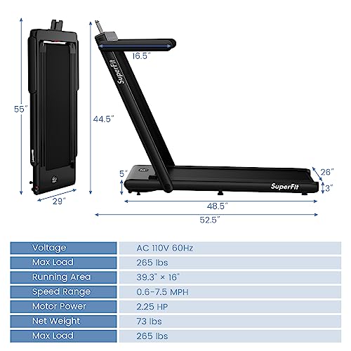 Goplus 2 in 1 Under Desk Treadmill, 2.25HP Superfit Folding Treadmill with Touch Panel Control, App Control, Remote Control, Bluetooth Speaker, Foldable Walking Treadmills for Home Office