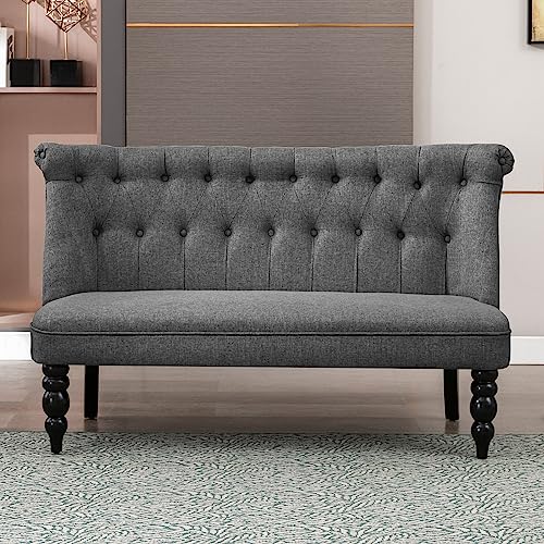 BALUS Upholstered Loveseat, Armless 2 Seater Small Couch with Backrest Button Tufted Design, Linen Fabric Love Seat Sofa for Living Room Guestroom Bedroom Leisure Areas