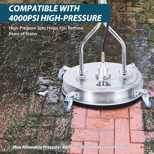 Towallmark 24" Pressure Washer Surface Cleaner with Dual Handle, 4 Wheels, 3/8" Quick Connect, 2 Replacement Nozzles, Stainless Steel Power Washer Surface Cleaner for Driveway Sidewalk Patio 4000 PSI