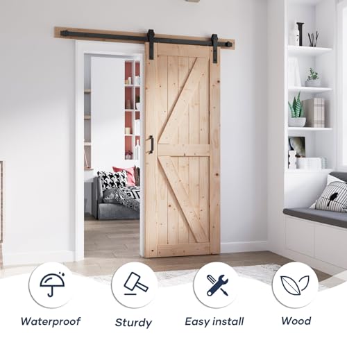 FREDBECK 48in x 80in Sliding Wood Barn Door with 8FT Barn Door Hardware Kit Included K Shape Solid Spruce Panel Sliding Door Double Surfaces Need to Assembly