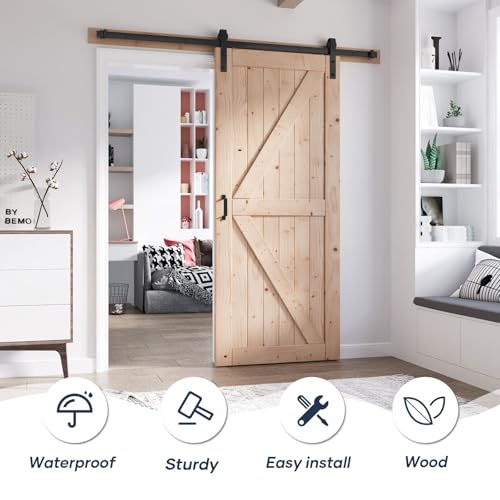 FREDBECK 48in x 80in Sliding Wood Barn Door with 8FT Barn Door Hardware Kit Included K Shape Solid Spruce Panel Sliding Door Double Surfaces Need to Assembly