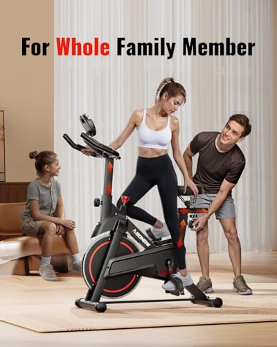 Exercise Bike, Low Noise Stationary Bikes for Home, Adjustable Brake Pad Indoor Cycling Bike, 300lbs Capacity Compact Workout Bike with Tablet Mount & Comfortable Padded Seat