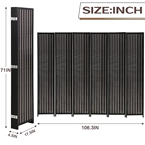 FDW Room Divider Bamboo Room Divider Wall Folding Privacy Wall Divider Wood Screen for Home Bedroom Living Room (6 Panel, Natural)