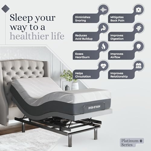 Sven & Son Platinum Adjustable Bed Base Frame + 14 inch Hybrid Spring Matt (Medium Soft), Lumbar Support, Head-Pillow-Tilt, Massage, Under-Bed Lights, USB - Twin XL