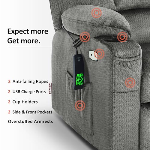 MCombo Large Dual Motor Power Lift Recliner Chair for Elderly, Massage and Heat, Lay Flat, Zero Gravity, Home Button, USB Port, Fabric 7680 (Large, Beige)