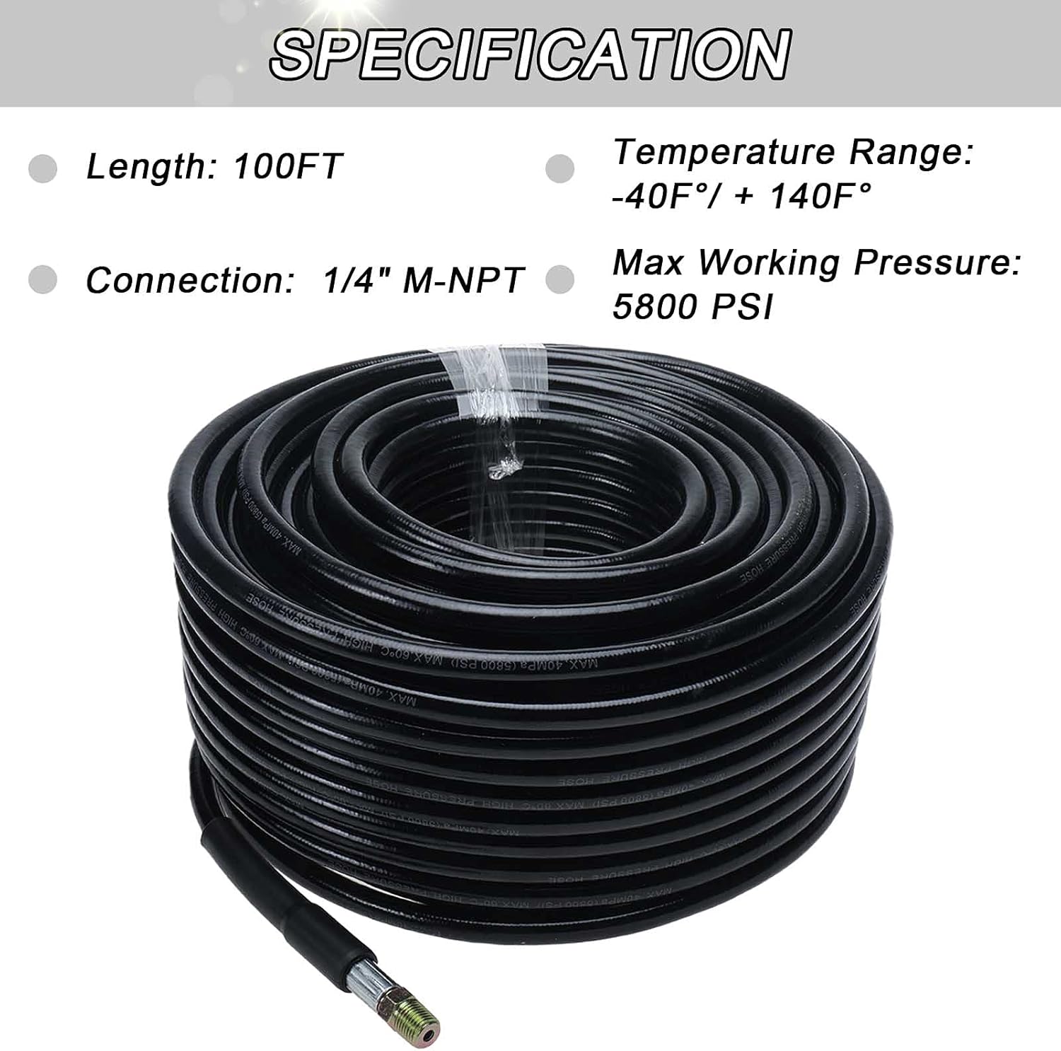 SanSanYa 100FT Sewer Jetter Kit for Pressure Washer 5800 PSI Drain Cleaning Hose 1/4 Inch NPT Button Nose & Rotating Sewer Jetting Nozzle Spanners for Jetter Hose Pressure Washer (100FT) Pack of 2