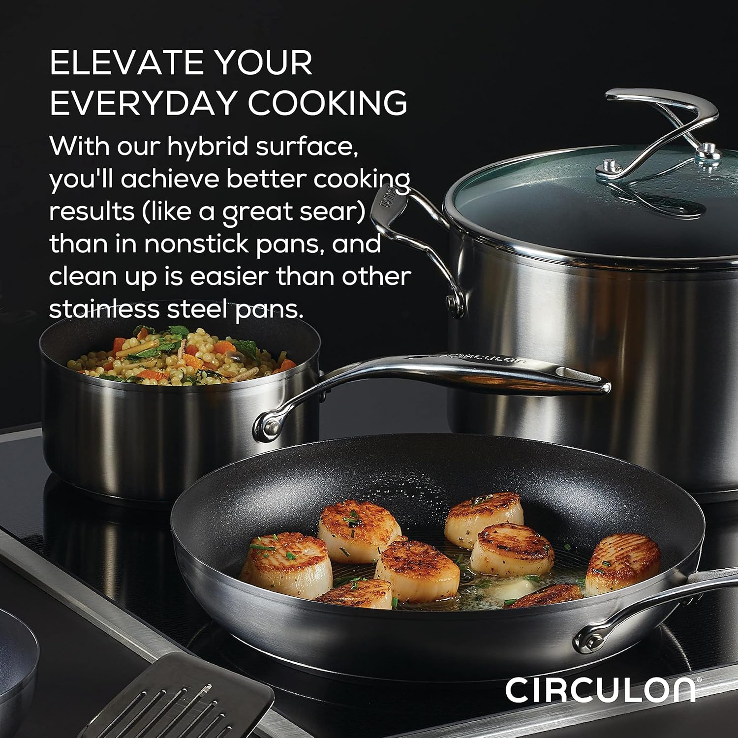 Circulon Stainless Steel Cookware Pots and Pans Set with SteelShield Hybrid Stainless and Nonstick Technology