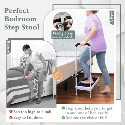 Medical Step Stool with Handle Bed Steps for High Beds for Adults Elderly 3-in-1 Safety Bed Handle Bedside Assist Handicap Wide Foot Step Stool for Bedroom, Bathtub, SUV Car (21.65-stool)