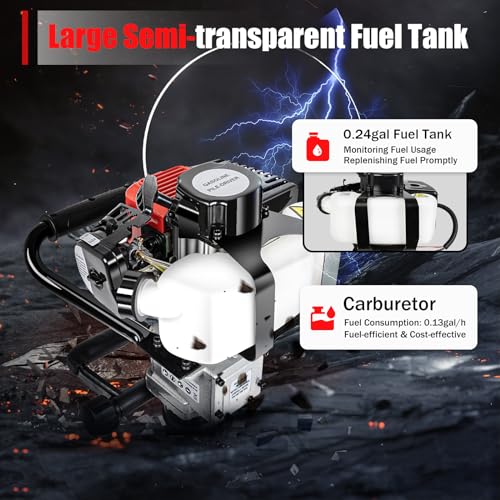 T-Post Driver,32.6CC 2 Stroke 1.2HP Gas Powered Pile Driver Fence Push Pile Gasoline Jack Hammer Engine Portable Petrol Pole Pounder w/Two Driving Heads Single Cylinder Air Cooling MaxSpeed 8500r/Min