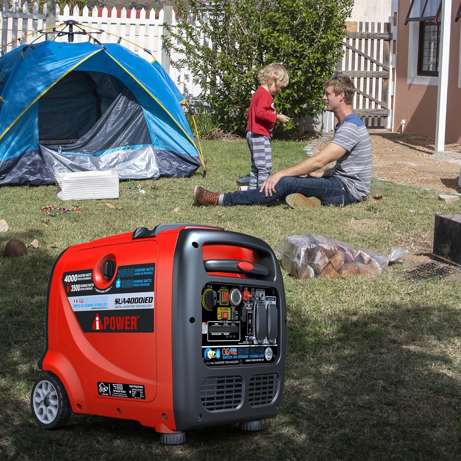 A-iPower SUA4000iED 4000 Watt Portable Inverter Generator Gas & Propane Powered, Small with Electric Start RV Ready for Camping, Tailgate, or Home emergency