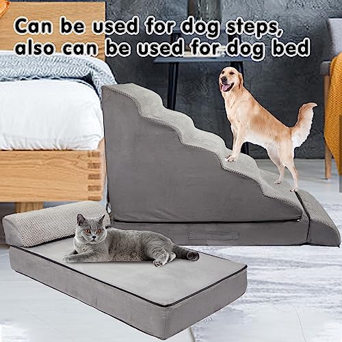 Foam Dog Stairs & Steps Ramps for High Beds 30-36 inches High Tall, LitaiL 6 Step Pet Stairs/Steps for High Beds 30 inch Large Dogs, Non-Slip Dog Ramps for Small Dogs, for Older Dogs/Cats Injured