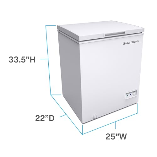 West Bend WB0700CFMW Chest Freezer with Adjustable Temperature Control, Free-Standing with Single Flip-Up Lid, Manual Defrost with Drain Perfect for Homes, Garages, Basements, 7-Cu.Ft, White
