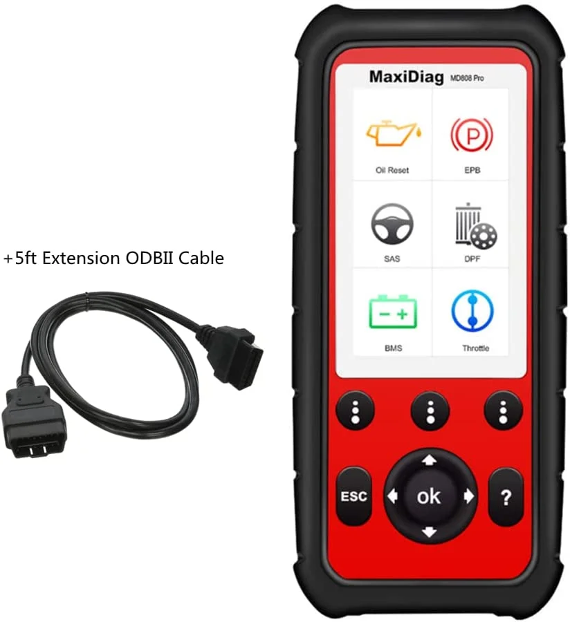 Autel MaxiDiag MD808 Pro OBD2 Scanner EPB/ Oil Reset Battery Registration and Reset Parking Brake Pad Relearn Diesel Particulate Filter Regeneration Steering Angle Relearn Read/Clear Codes Live Data