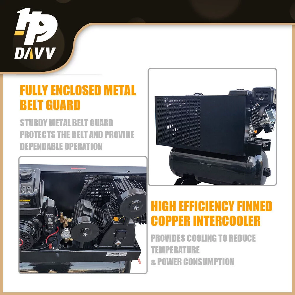HPDAVV 13HP Gas-Powered 180psi Air Compressor 420CC Engine 30Gal Tank 24cfm 2 Stage