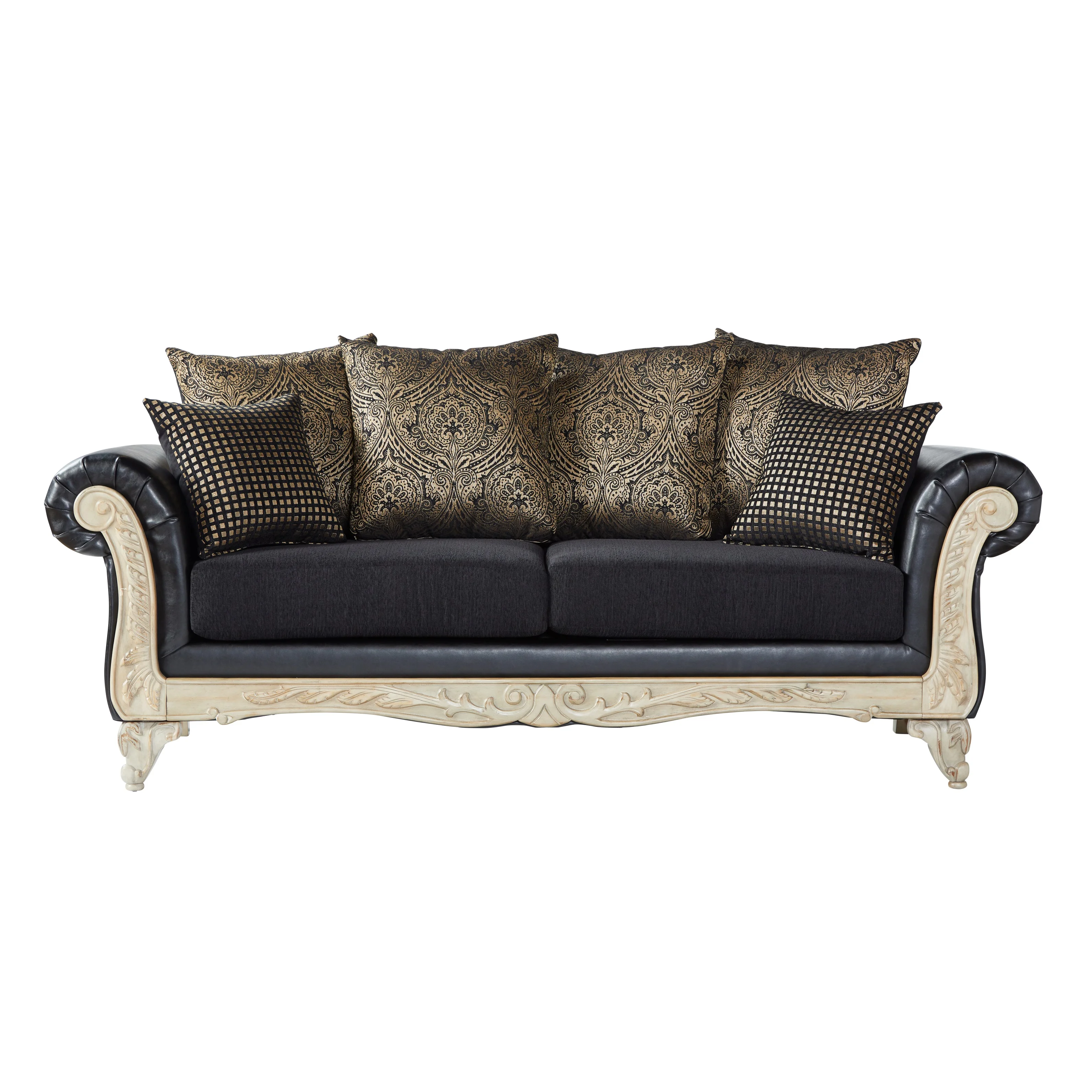 Roundhill San Marino Wood Frame Faux Leather Sofa and Loveseat with 3-Piece Tables Set