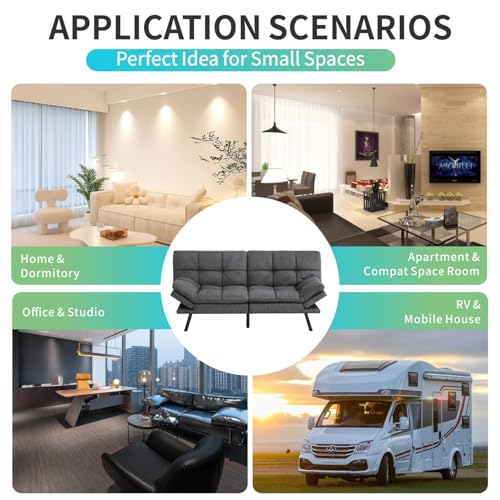 MUUEGM Futon Convertible Sofa Bed,Adjustable Backrest Armrests Sofas Couch,Memory Foam Modern Loveseat Sofa Take a Nap for Apartment,Bed Room,Living Room,Office,Small Space Brown