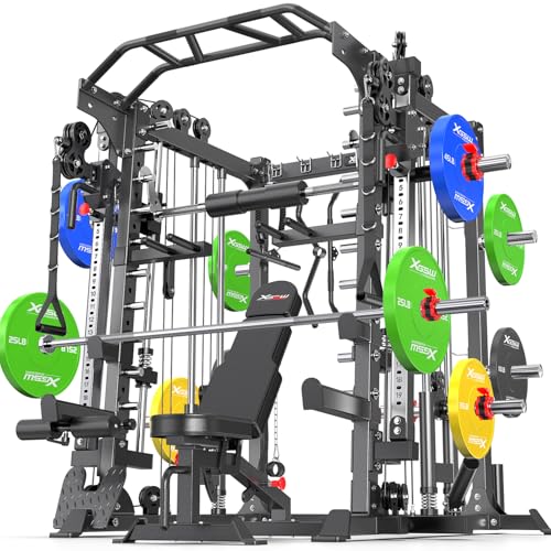 L05/07 Smith Machine，Multi-Function Squat Rack Power Cage with Cable Crossover System,with Weight Bench, Olympic Barbell Weight Set, for Home Gym