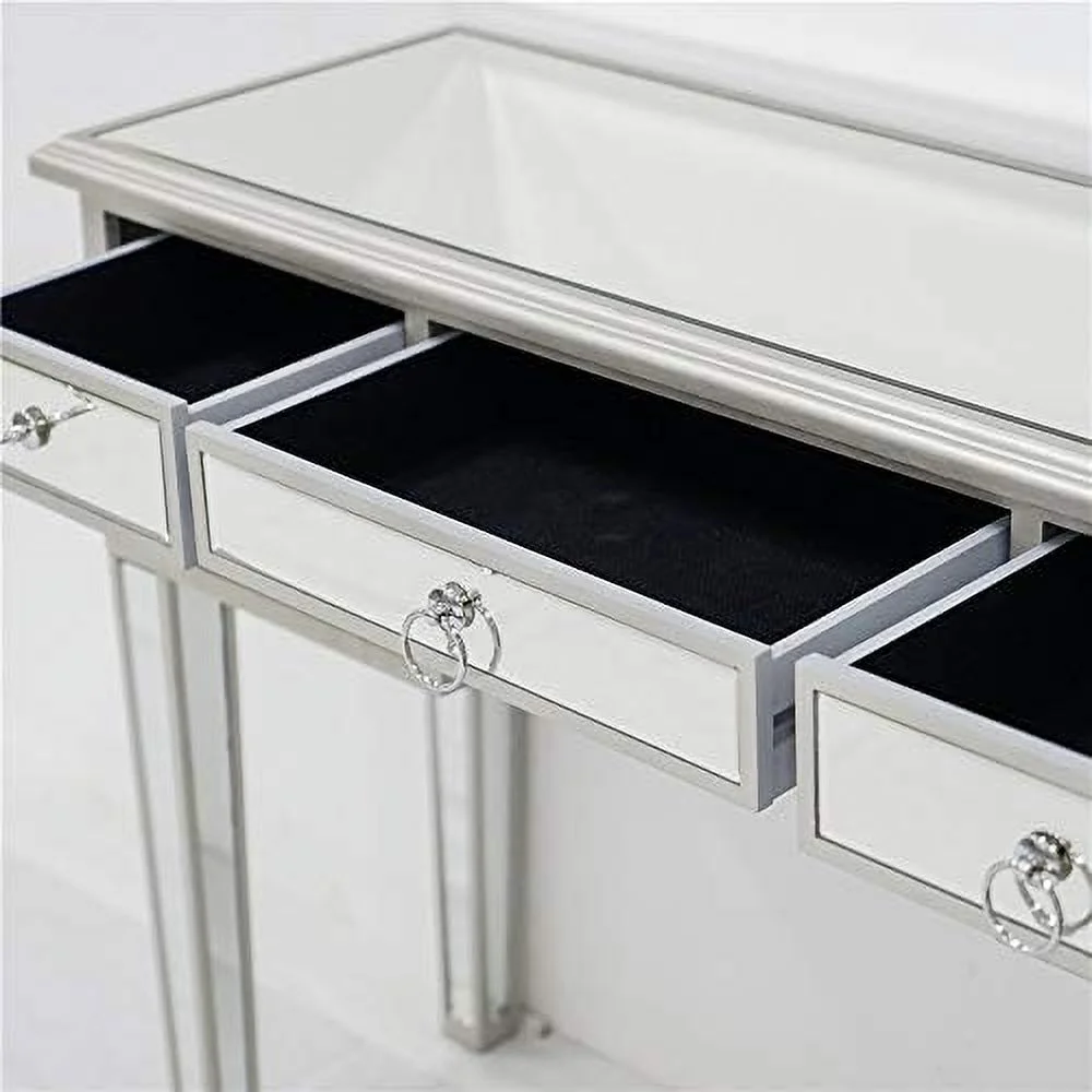 TJUNBOLIFE Mirrored Makeup Desk Vanity Dressing Table with 5 Drawers  Modern Glass Entryway Console Table Writing Desk